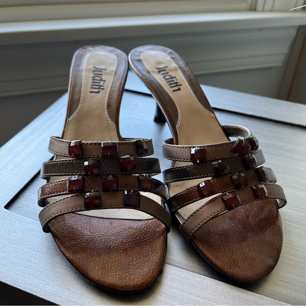 Judith Bronze Beaded Sandals/Heels/Shoes Sz 6.5